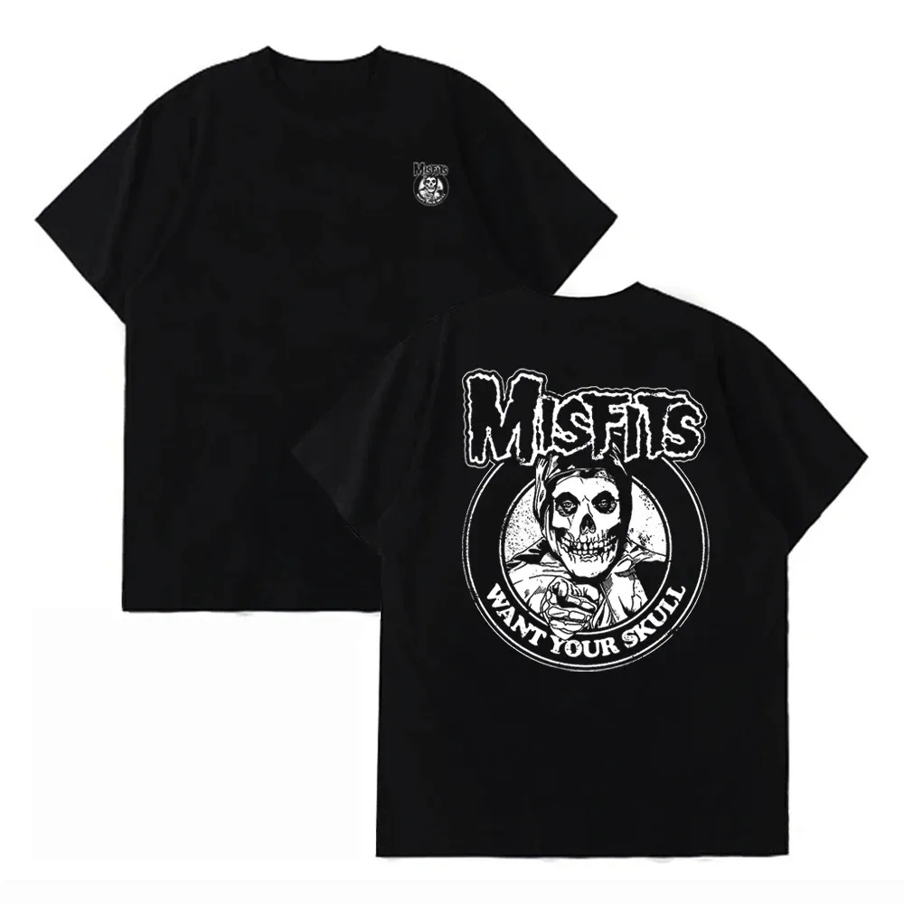 Men's Punk Skull Misfits Band Graphic Printed Tshirt 100_ Cotton Short Sleeve Tees Cool Designs Unisex Basic Tops Streetwear