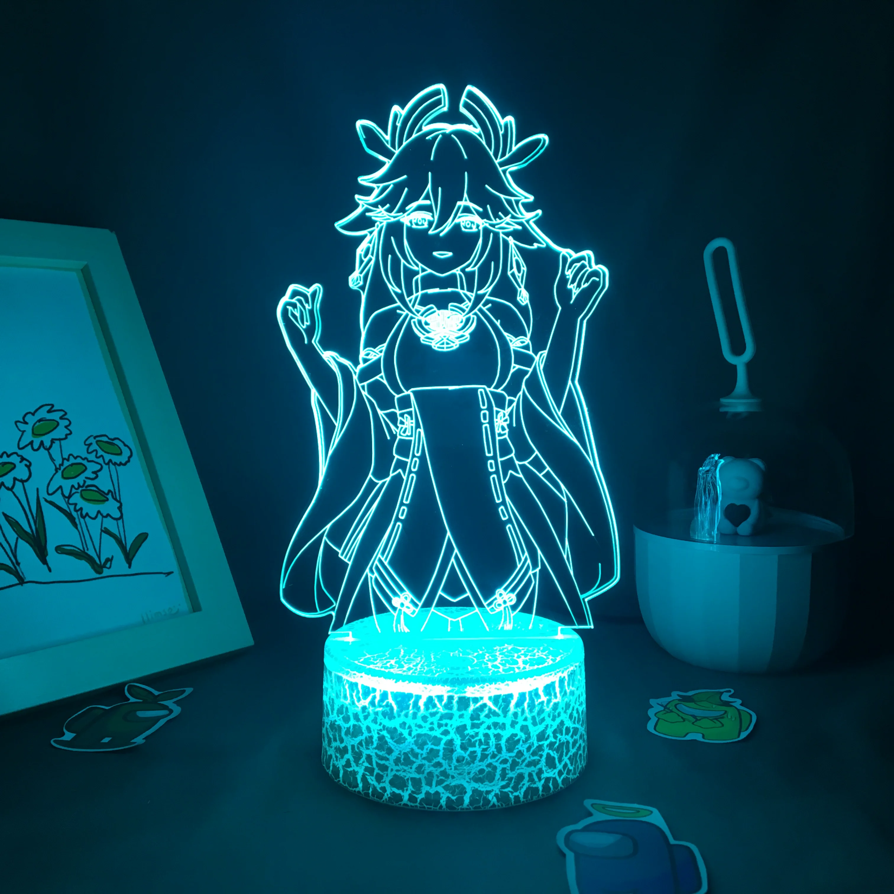 Imagem -04 - Jogo Genshin Impacto Yae Miko Figura Suporte 3d Led Lâmpada para Crianças Decoração do Quarto Presente de Aniversário Acrílico Tabela 16 Cor Luz Noturna