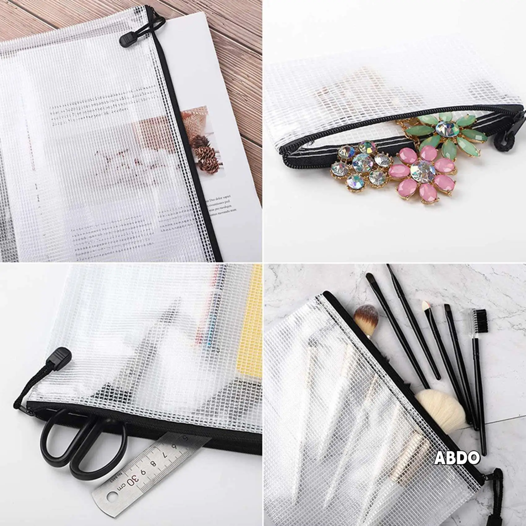 Bolsa de documentos com zíper de malha, 36 peças, 8 tamanhos variados, pastas de arquivo com zíper de plástico à prova d'água, multiuso para escritório, casa