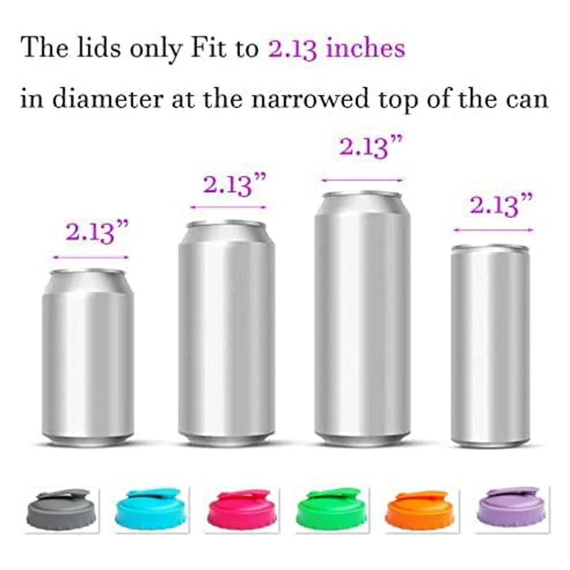 6 Pack Reusable Silicone Can Protector Lid or Covers with Resealable Nozzle for Standard Soda/Beverage/Beer Cans