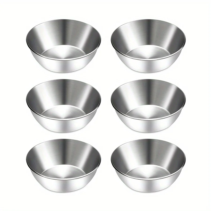 6pcs Stainless Steel Mini Sauce Dishes 3.2-Inch round Individual Saucers Seasoning Bowls Sushi Dipping Bowl for Appetizers
