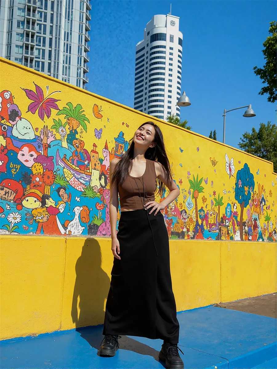 Saias femininas ajuste regular preto especial longo maxi saia feminina roupa diária solta conforto tecido adequado textura estiramento suave