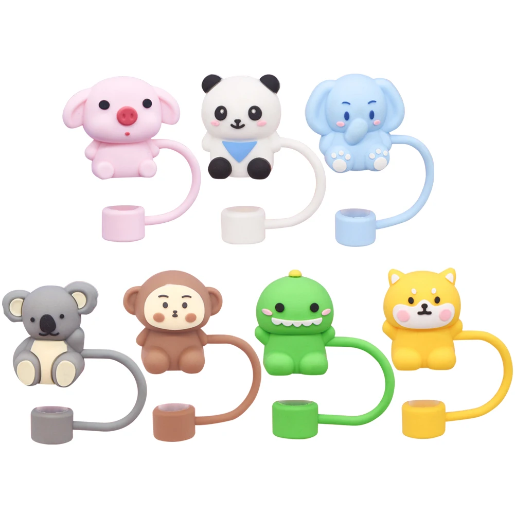 7Pcs Silicone Cute Animals Straw Covers 10mm Animals Straw Tips Protectors Funny Tumbler Straw Plugs for Stanley 30/40 OZ Cups