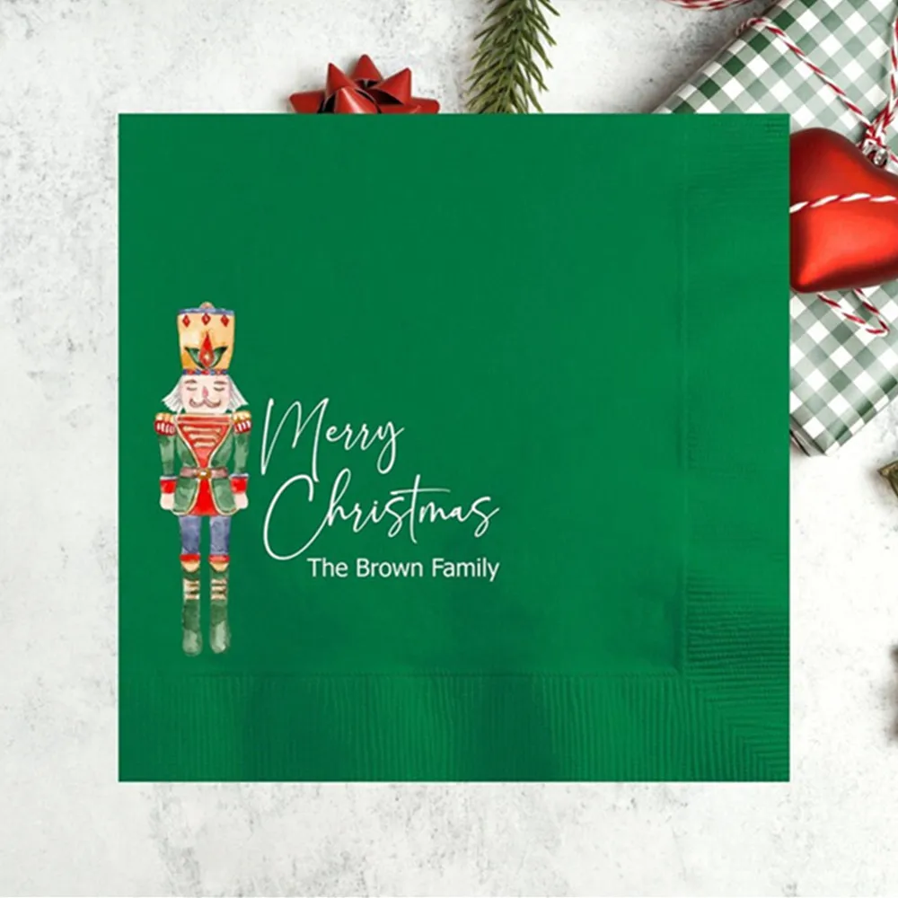 

50PCS Nutcracker Merry Christmas Personalized Cocktail Napkins, Custom Vintage Xmas , Full Color Printed Holiday Dinner Party, 2