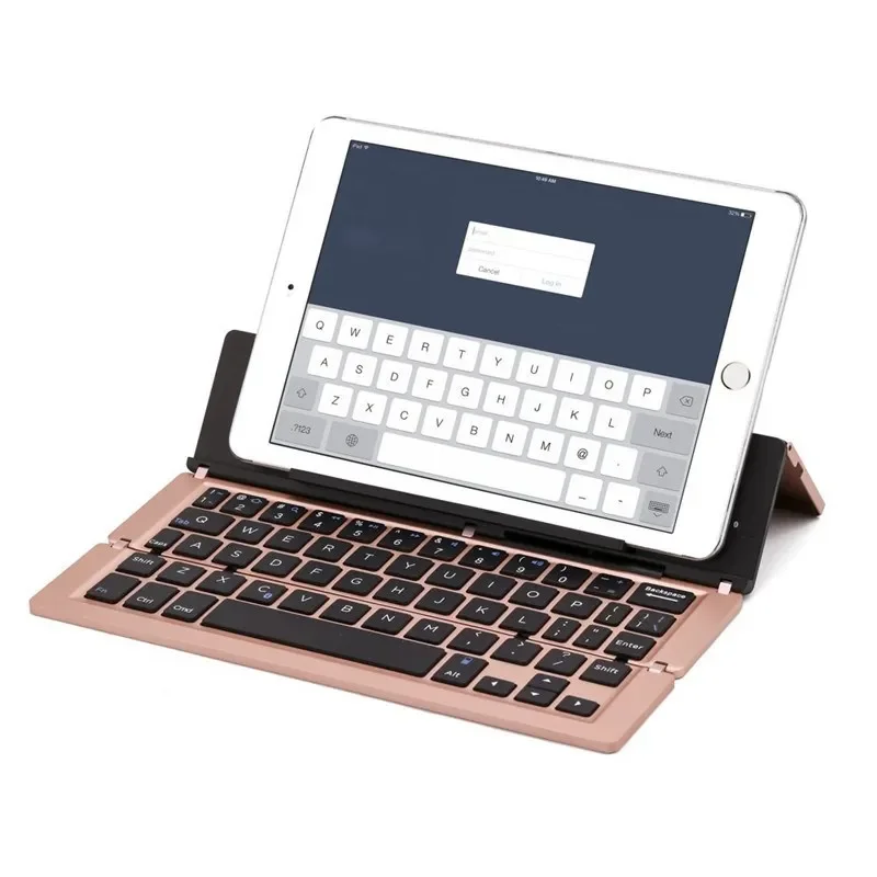 Portable Mini Bluetooth Wireless Folding Keyboard Aluminum Alloy Foldable Rechargeable Keyboard for Mobile Phone Tablets