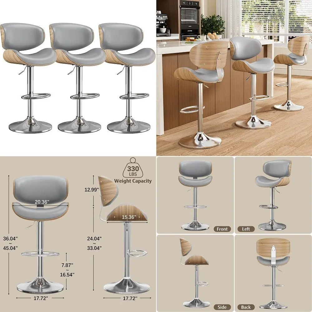 

Stools Set of 3, 28 Inch Counter Height Bar Stools with Woven Back, 360 Swivel Barstools with Heavy Duty Metal Legs, Upholstere