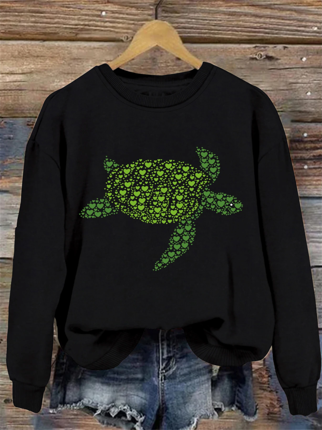 

Sea turtles print sweatshirt, crew neck casual sweatshirt for winter & fall, women's clothing