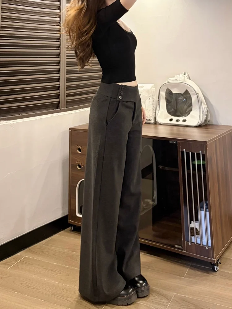 

Шерстяные брюки-палаццо Deep ey для женщин, осенне-зимняя новинка, с боковой застежкой на пуговицах, прямые, струящиеся, в пол