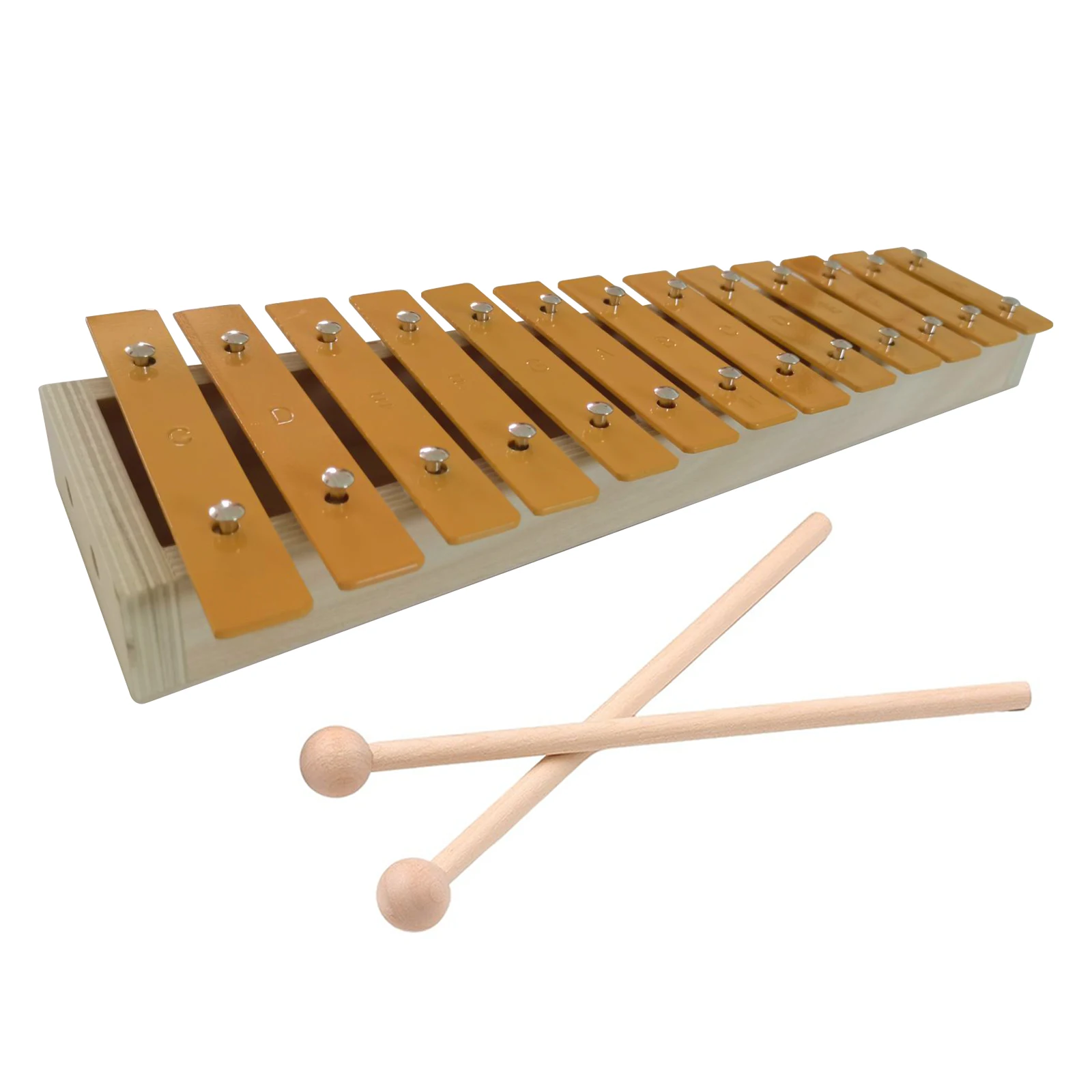 

13-Note Glockenspiel Xylophone with 2 Mallets, Wood & Metal, Handheld Percussion for Beginners