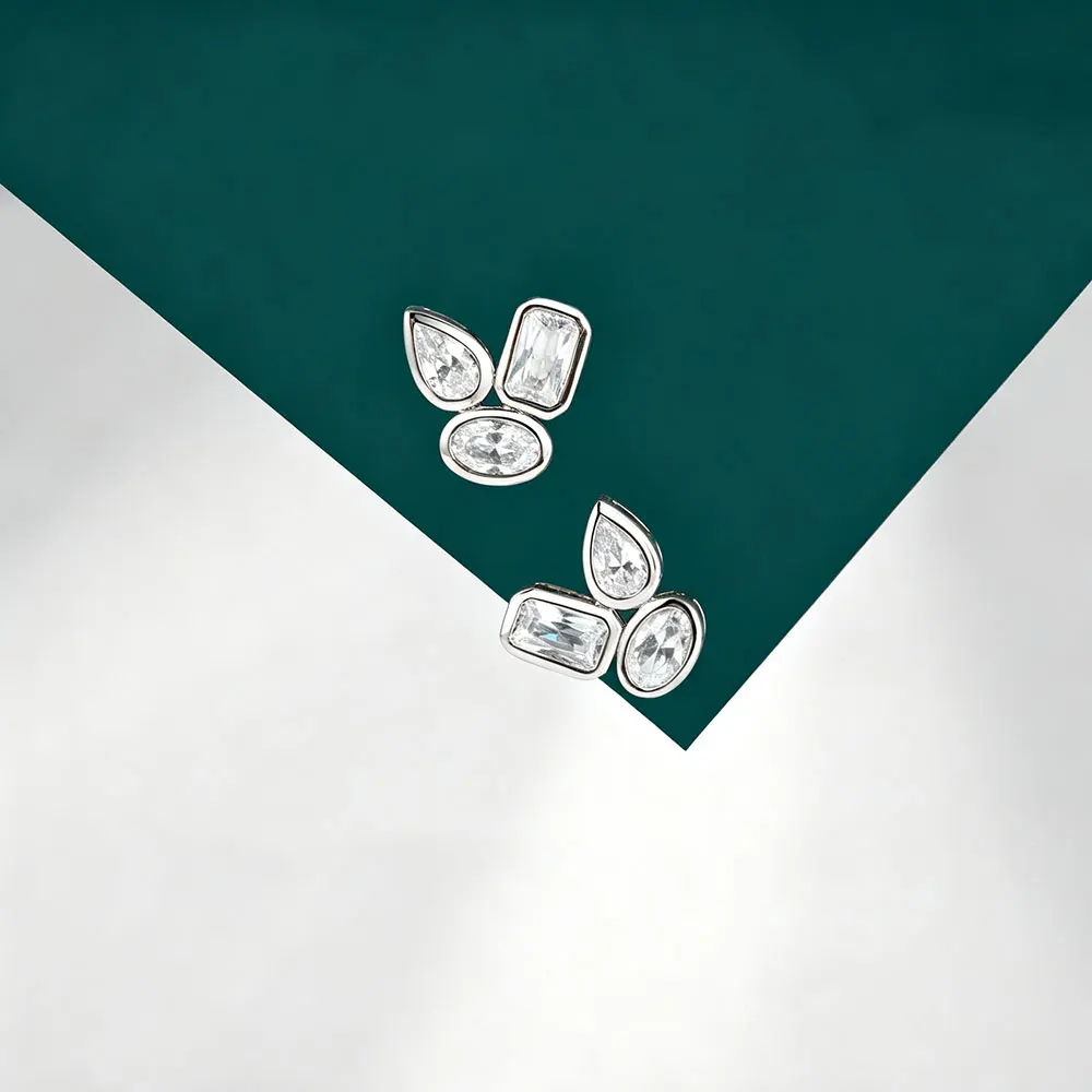 HFE Mixed Cut Moissanite Stud Earrings S925 Silver for Women Hypoallergenic Diamond Earrings Daily Accessories Jewelry wholesale