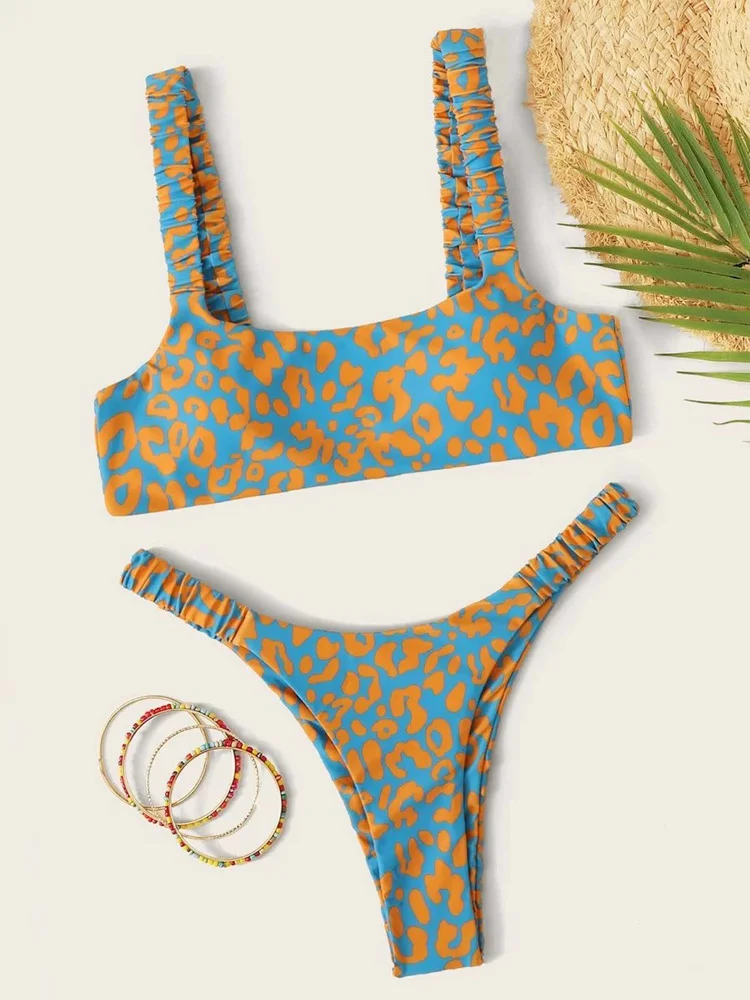 Sexy Micro Bikini 2023 Women Orange Leopard Push Up Padded Thong Swimsuit Female Cut Out Bathing Suit Swimwear Trajes De Bano