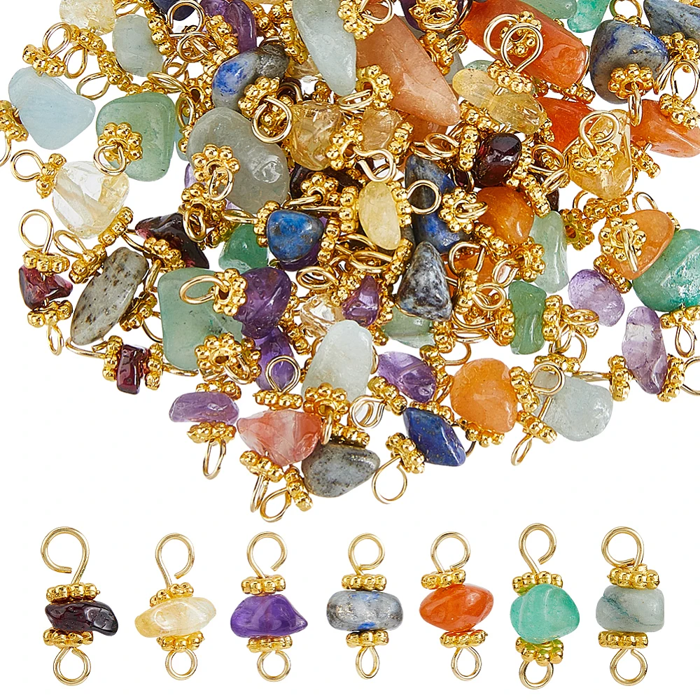 84Pcs 7 Colors Chip Charms Stone Link Charms Quartz Charm Connectors DIY Jewelry Making for Women's Necklaces Bracelets Anklets
