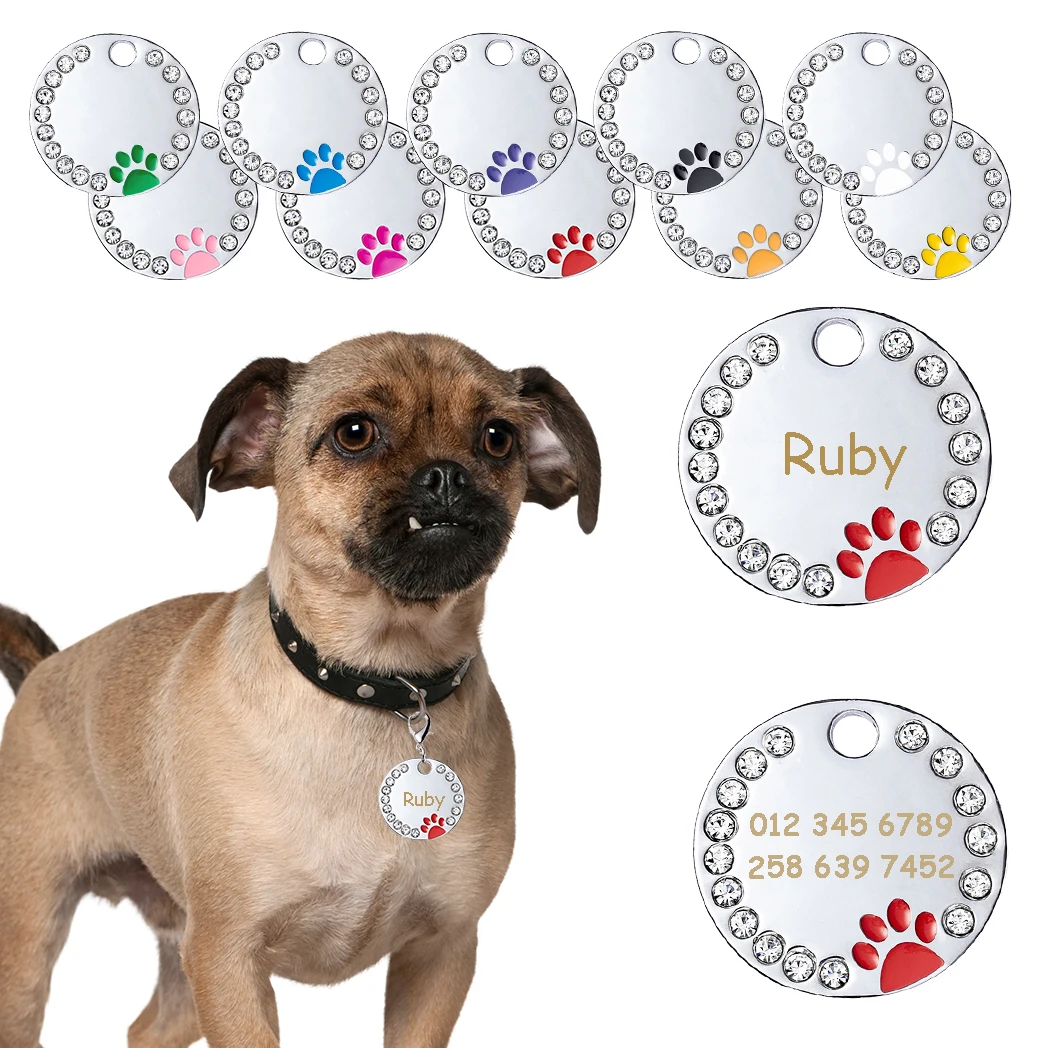 Custom Engraved Dog Name ID Tag Pet Collar Pendant Personalized Anti-lost Stainless Diamond Pendant Necklace For Cat Dog