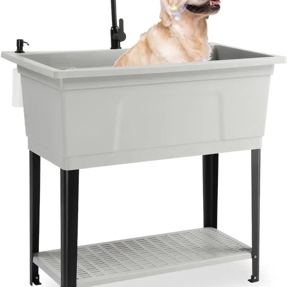 

37-Gallon Freestanding Utility Sink with Faucet, 36" Heightened Basin for Laundry, Garage, Outdoor Garden, Pet Wash, Heavy Duty