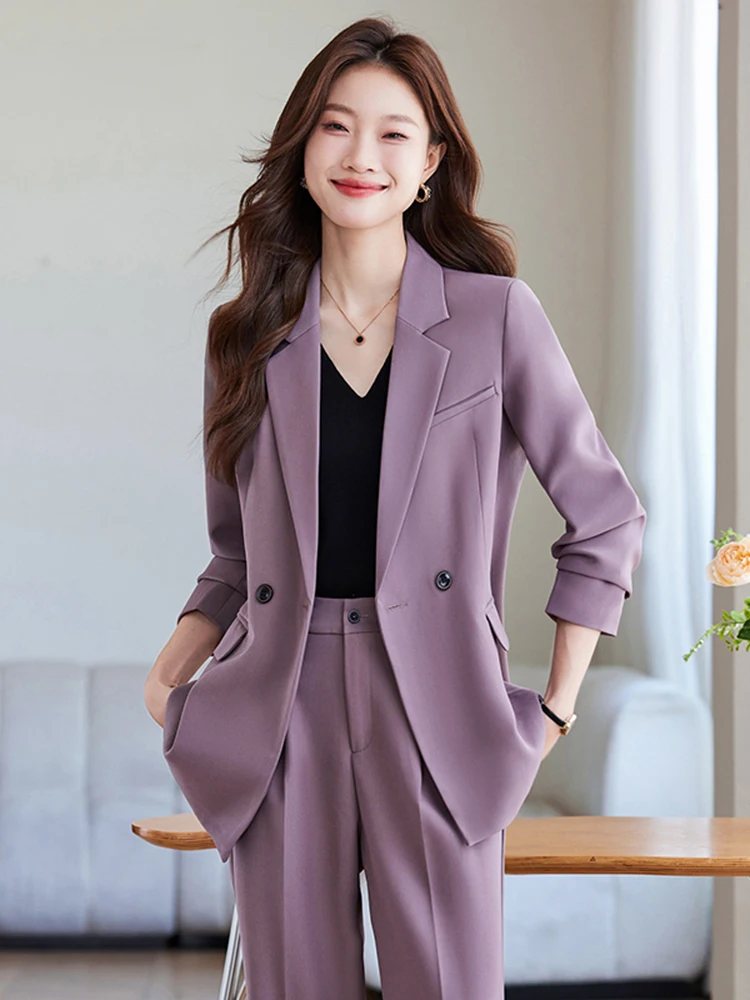 Purple Suit Jacket Women's New 2026 Autumn Winter Job Interview Lazy Style Professional Goddess Formal Work Uniform Set