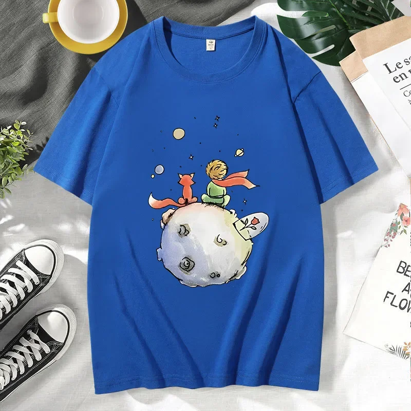 Summer Men\'s T-Shirt Cotton Cartoon T-shirt Little Prince Print Graphic Tee Shirts for Women New O-Neck Short Sleeve Men Top