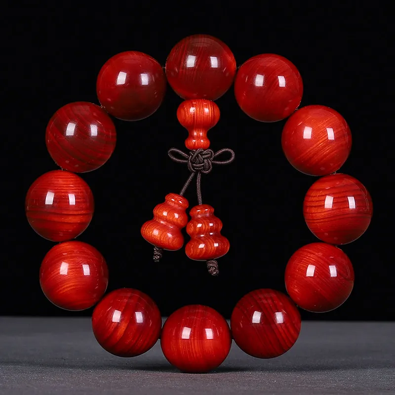 

Polished Translucent Amber Blood Dragon Wood Pine Nut Gourd Beaded Bracelet for Men Buddhist Prayer Beads Wristband Gifts