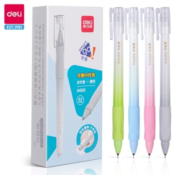 Deli-Stylos gel effaçables pour l'école, fournitures de ration de posture, papeterie de rentrée scolaire, 12 pièces, 0.5mm