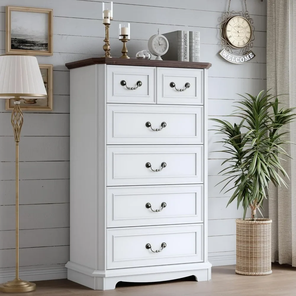 

Tall 6-Drawer Dresser for Bedroom, Rustic Wooden Chest of Drawers，Vintage Vertical Storage Organizer for Bedroom, Living Room
