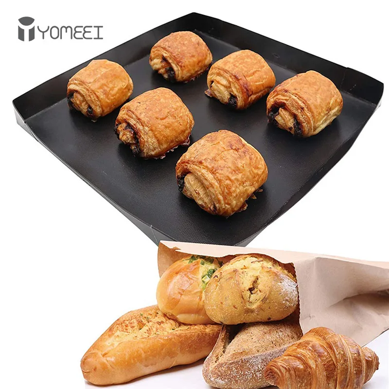 YOMEEI-Black Non-stick Baking Mat, Oven Food Basket Tray, Pan, Chips, Heat-resistant Coating, Baking Tools, 1Pc