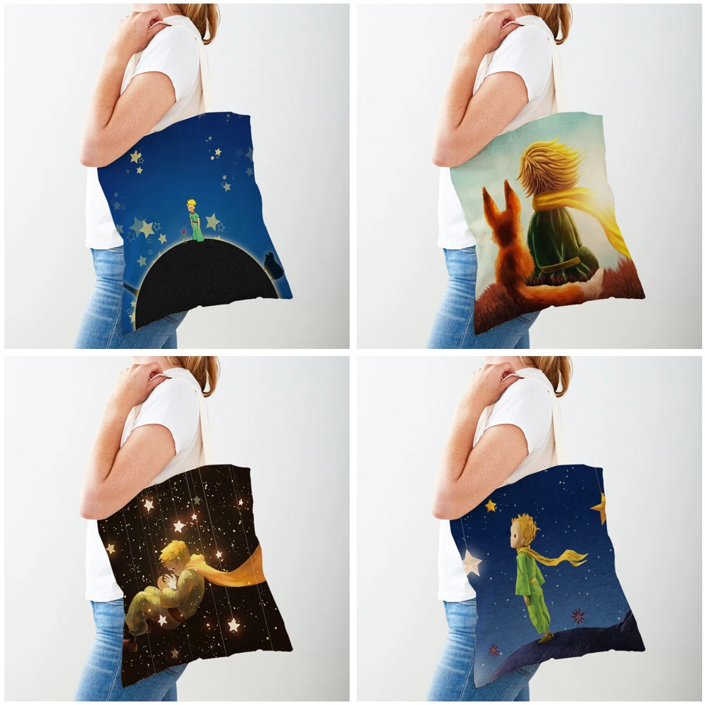 Bolso de compras con estampado doble para mujer, bolsa de compras clásica de dibujos animados de Anime, Tote de viaje para niños y niñas