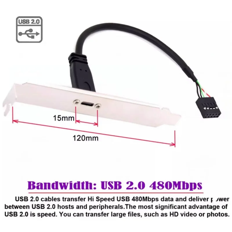 20cm USB 3.1 Type C USB-C Female to USB 2.0 Motherboard 9pin 10pin Header Cable with Bracket Single Port