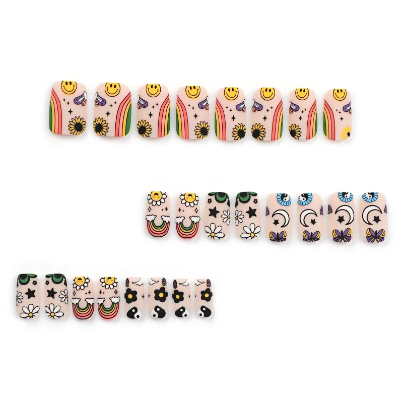 Toppa per unghie Indossare sulle unghie Fette per unghie simpatico cartone animato Fette per unghie sorridenti di girasole Indossare su toppe per unghie Fette per unghie per viso nebbioso
