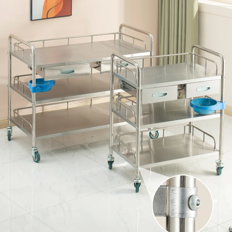 

Thickened stainless steel treatment cart Medical trolley Hospital surgical instrument cart Storage rack