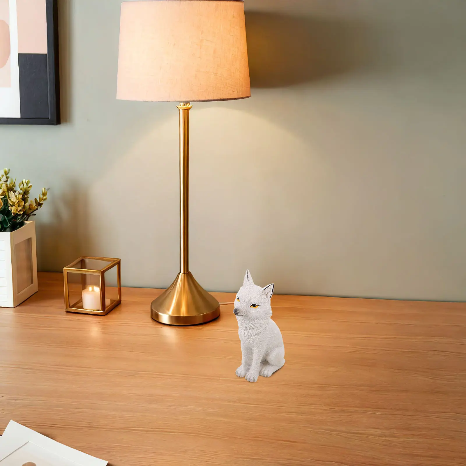 Mini Small Resin Fox Statue Cute Artistic Outdoor Patio Bonsai Plant Pot Fairy Garden Landscape Decor Micro Landscape