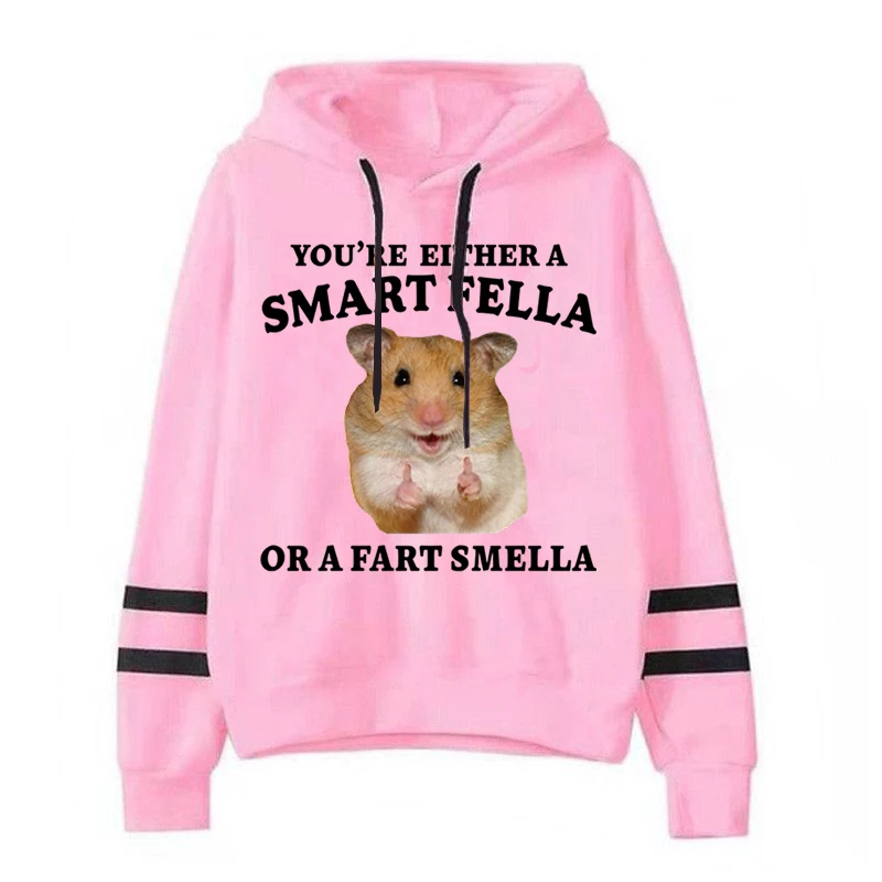 Women/Men Hamster Kawaii Cartoon Sweatshirt Hoodie Smart Fella or Fart Smella Print Sweater Funny Animal Hamsters Lover Hoodies