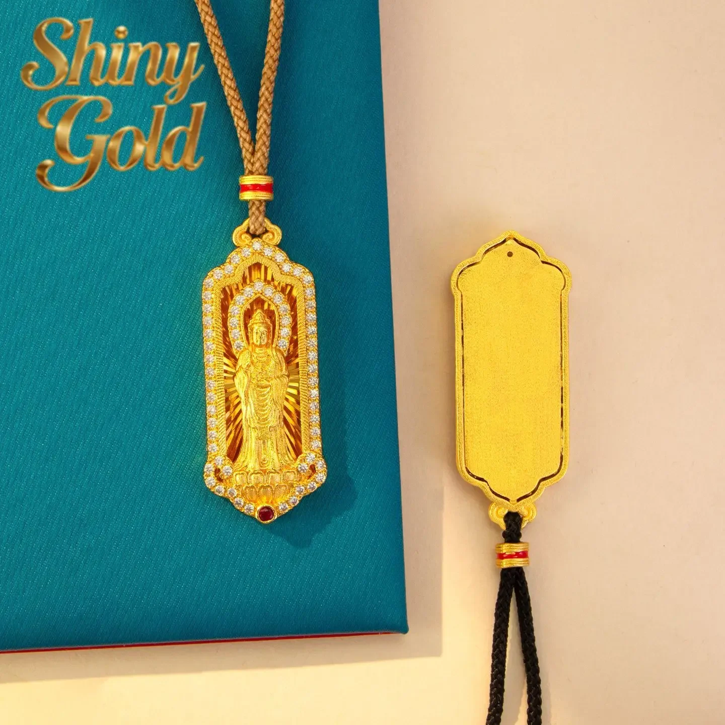 

Роскошное золотое ожерелье ShinyGold из настоящего золота 9999 пробы 24K с сертифицированным бриллиантом, изображающим Гуаньинь, для женщин, изысканное, в стиле ретро, на ключицу.