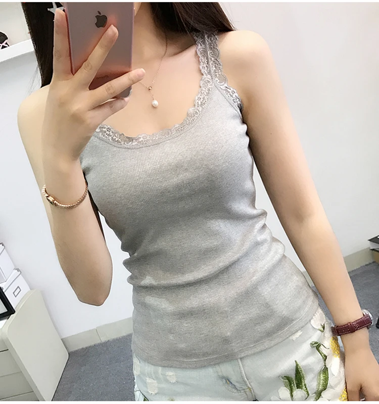 

Summer Women Sleeveless Tanks Top Bodycon Temperament Sexy Lace Patchwork Tshirt Vest Tank Top Female Vest Tops Camis