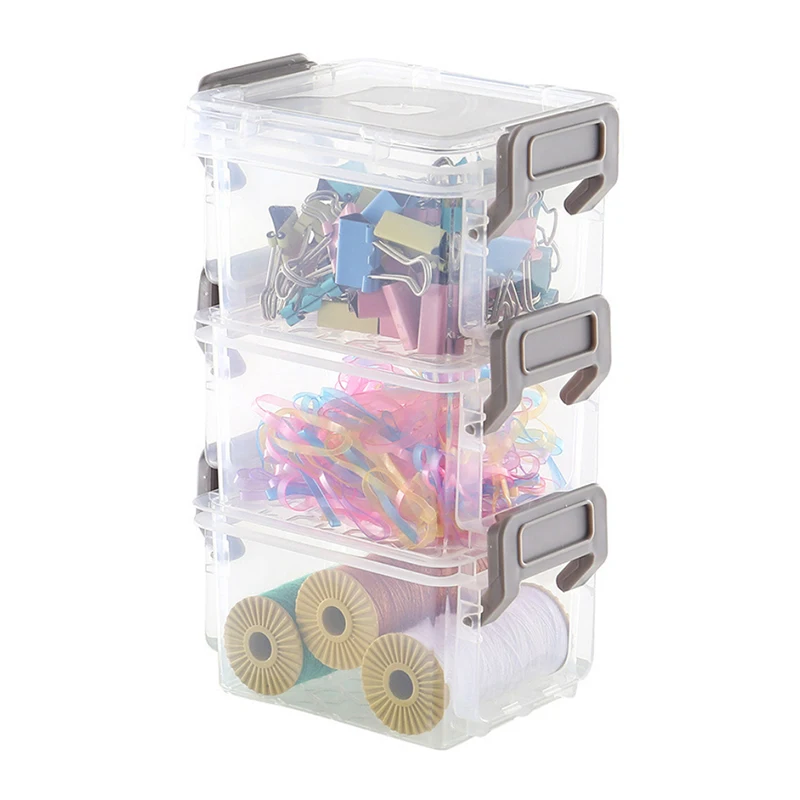 3-layer Transparent Magic Buckle Storage Box Finishing Box Desktop Sundries Portable Storage Box Jewelry Organizer