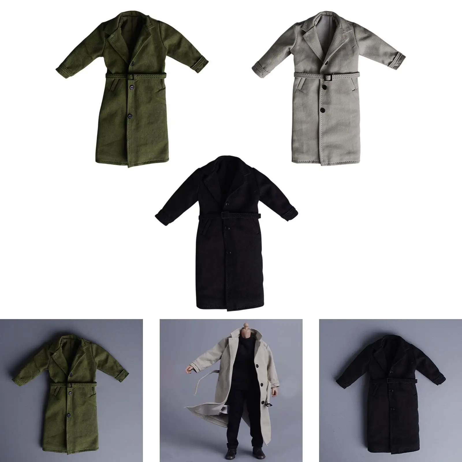 1/12 Male Figure Long Windbreaker Miniature Handmade Overcoat Toy Kids Adults Gifts Stylish Accessories Trench Coat Soft Outfits