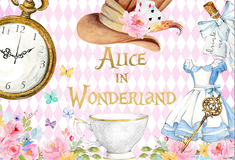 Cartoon Alice in Wonderland Backdrops for Kids Birthday Party Decor Enhanted Forest Rabbit Green Leaves Photography Background