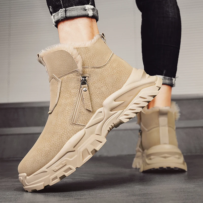 VIPOL Botas de nieve informales altas, de forro polar y gruesas, botas cálidas y zapatos de trabajo antideslizantes para otoño e invierno