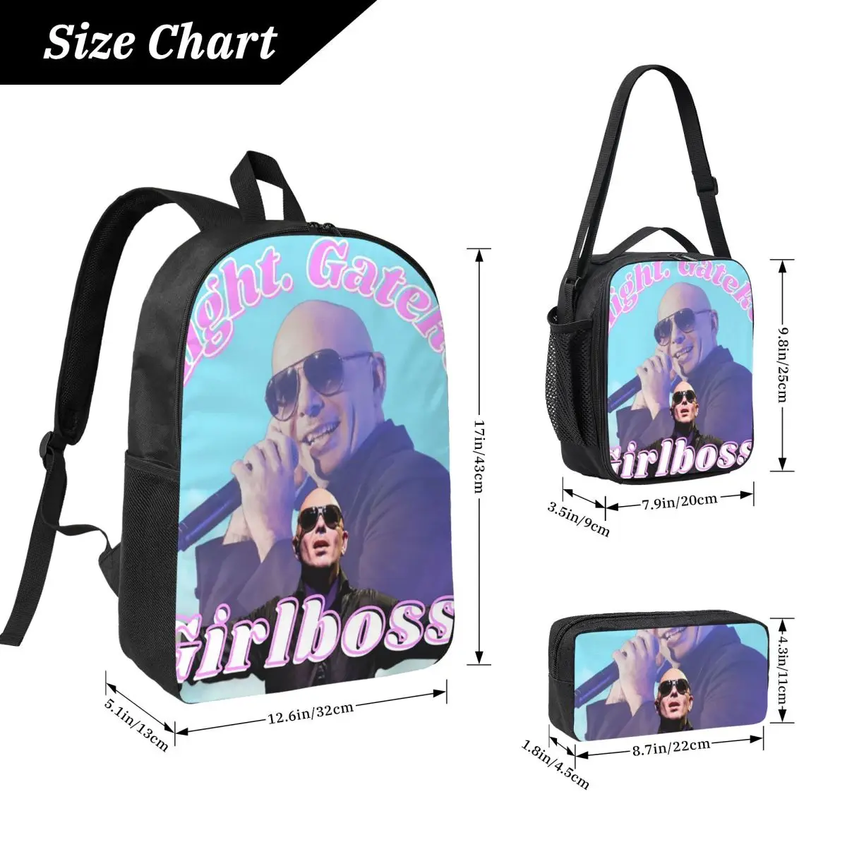 Mr. Worldwide Says To Girlboss Backpack Student BookBag School Bag Computer Shoulder Bags 3ps Insulated Lunch Bag Pencil Case