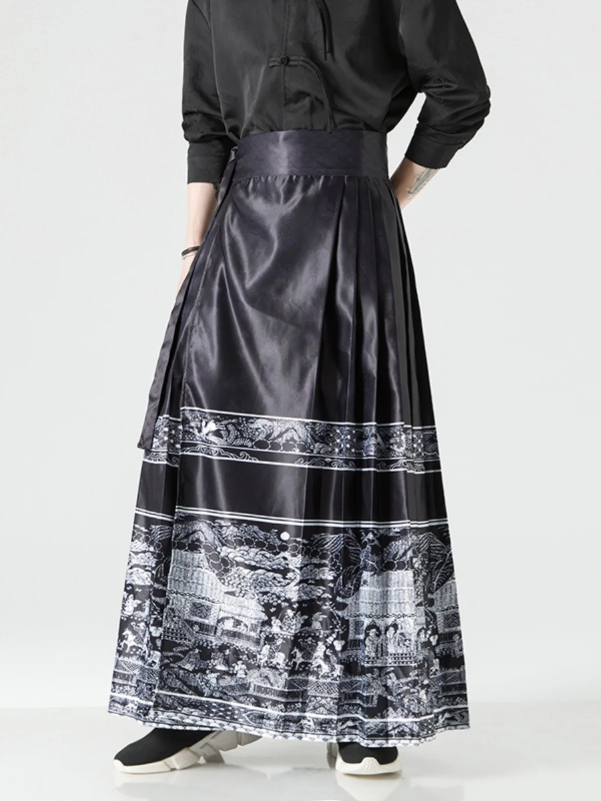 

Новая китайская мужская юбка-ханьфу в полный рост, традиционная национальная модная одежда для взрослых, полиэстер, с принтом, повседневная одежда