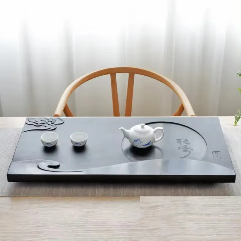 Modern Fresh Style Hand Carved  Creative Natural Black Stone Tea Tray Home Small Tea Table  Tea Set