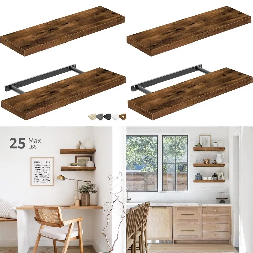 

Rustic Brown Wall-Mounted Floating Shelves, 23.6 Long, Set of 2 for Home Decor and Book Display