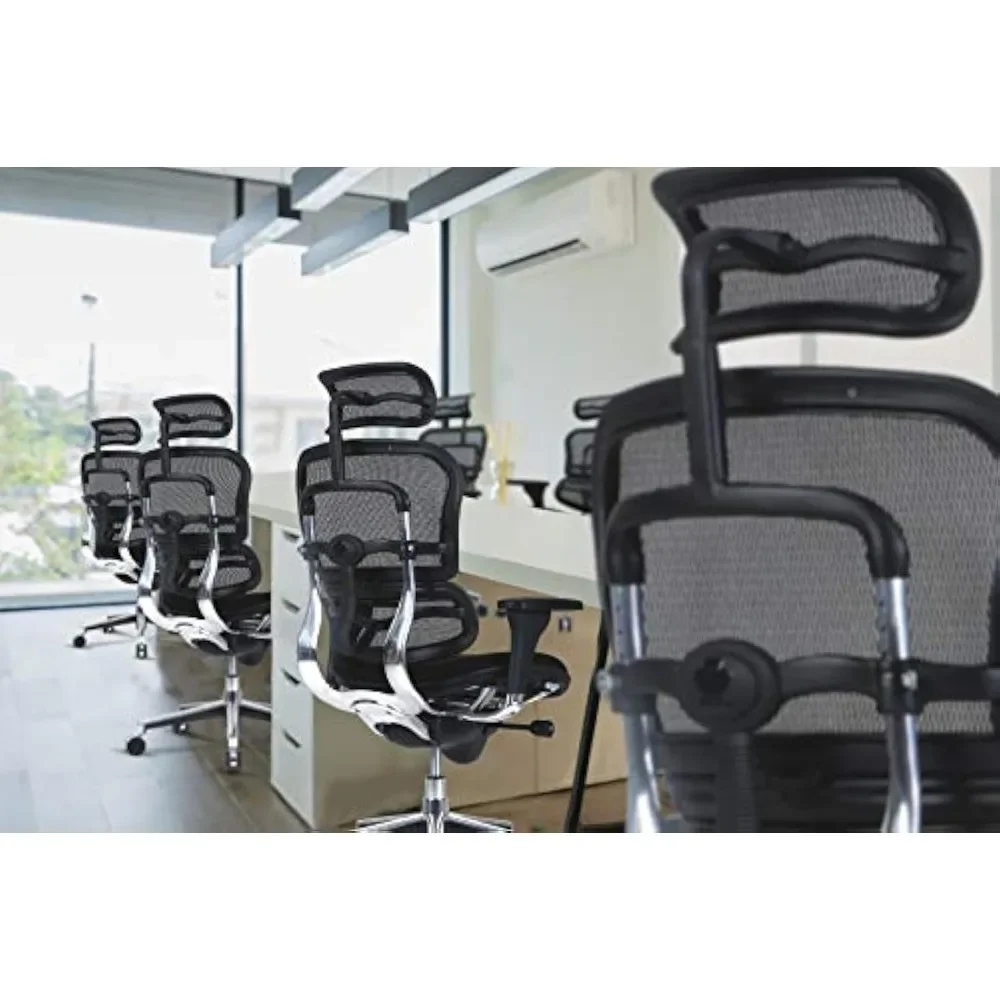 High Back Black Mesh Office Chair with Adjustable and Flexible Lumbar Support – Headrest, Seat Slider, Armrests.