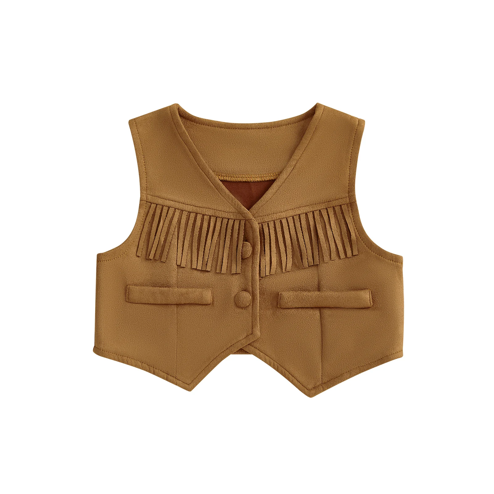 Toddler Boys Girls Suede Vest Solid Color Tassel Buttons Front Western Cowgirls Waistcoat V-Neck Sleeveless Jacket 6M-4T