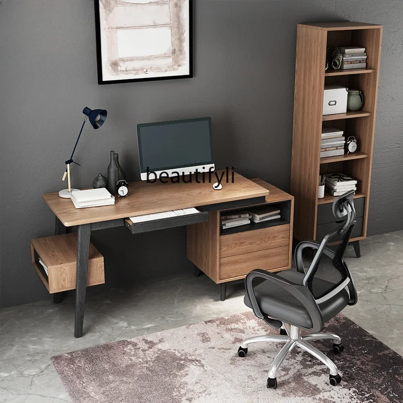 

xzNordic Desk Bookcase Integrated Table Combination Modern Simple Home Student Study Table Bedroom Computer Desk Multifunctional