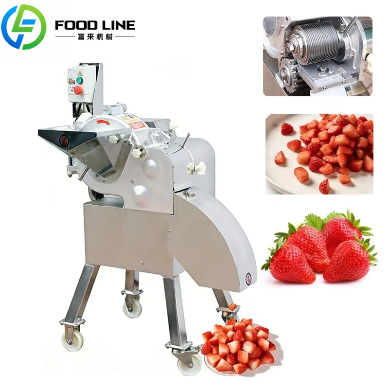 

Настраиваемая машина для нарезки овощей и фруктов пищевого класса, машина для нарезки клубники кубиками, производительность 500-1200 кг/ч