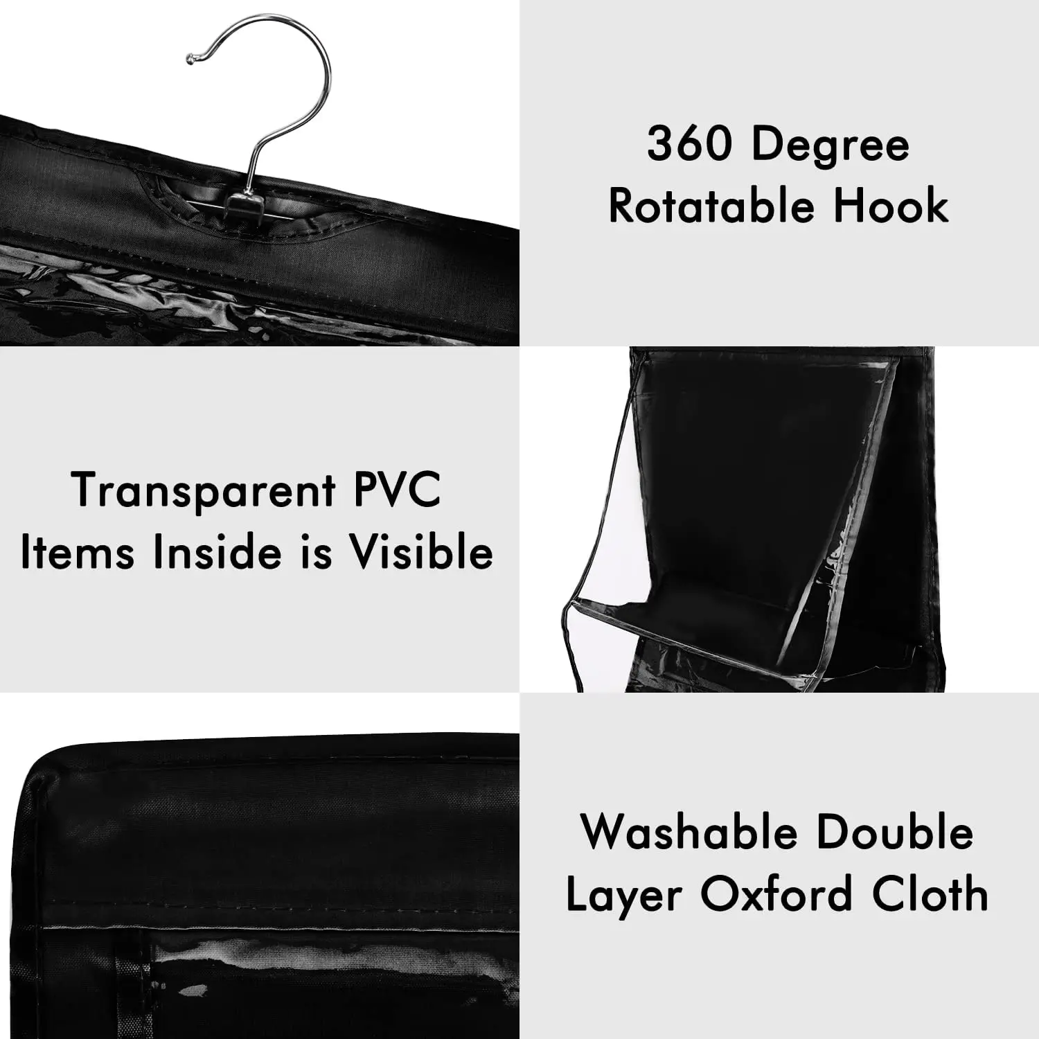 Organizer per appendere la borsa nera con 6 tasche borsa pieghevole in tessuto Oxford per la camera da letto dell\'armadio familiare