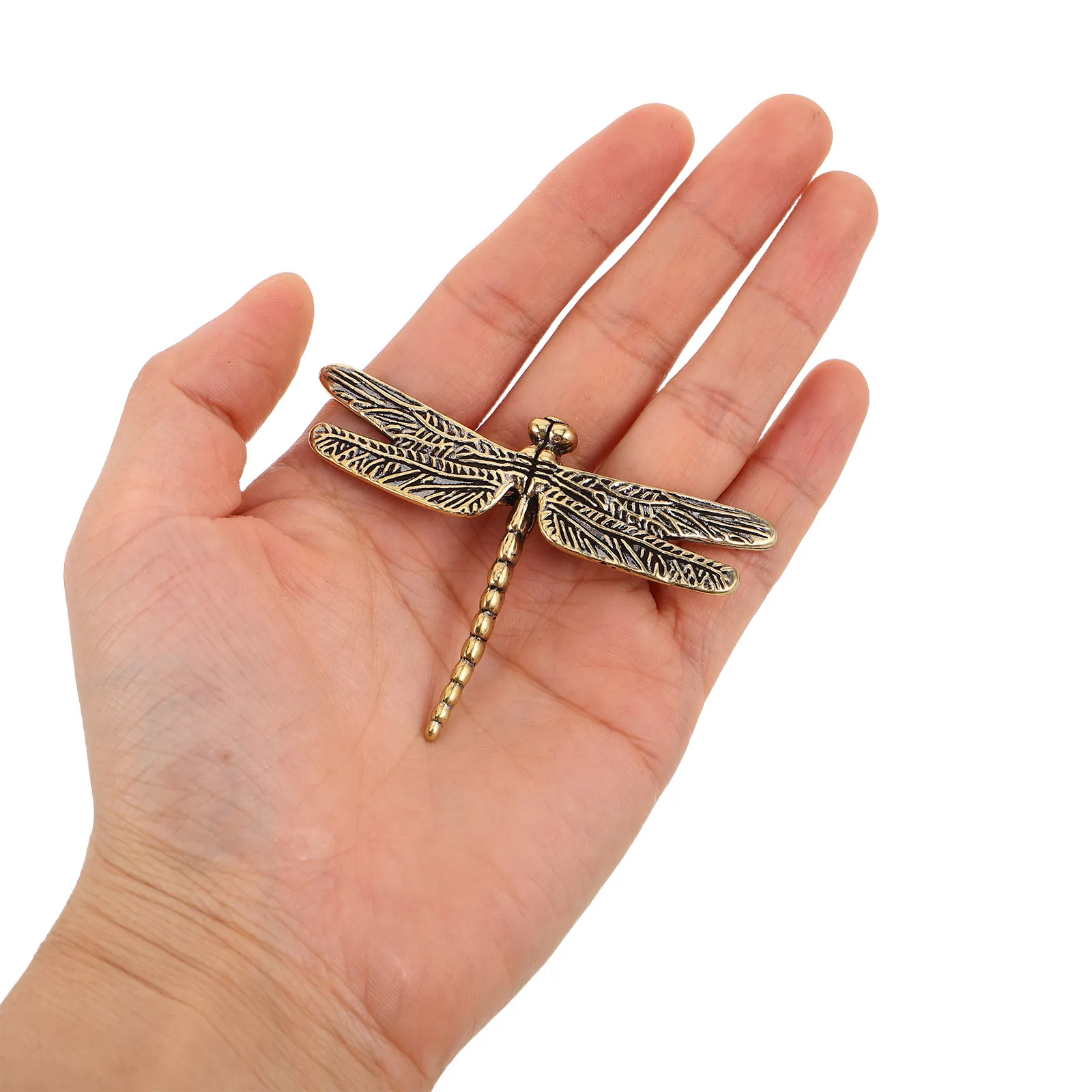 Brass Dragonfly Statue Set – 4pcs Mini Metal Insect Decor for Desktop, Feng Shui Home & Office Decoration