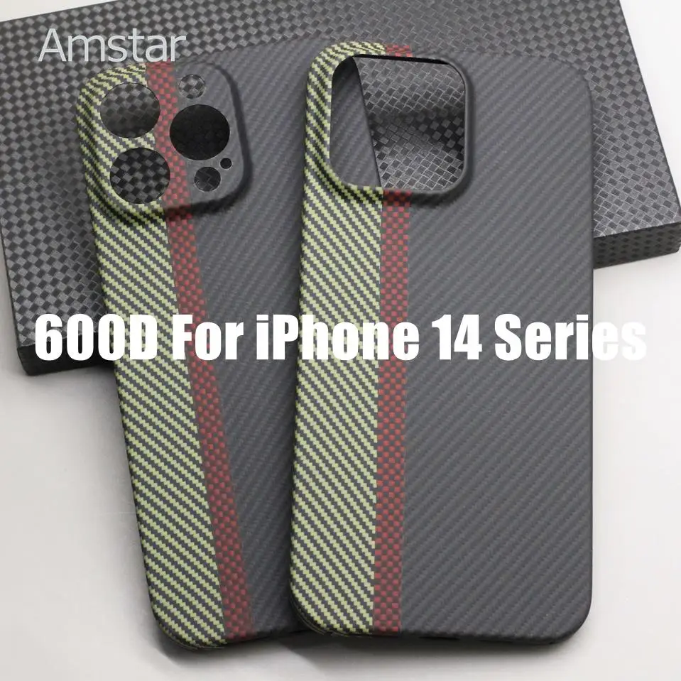 Amstar 600D Tricolor Carbon Fiber Phone Case for iPhone 14 Pro Max 14 Pro Ultra-thin Ultra-light Anti-fall Aramid Fiber Cover