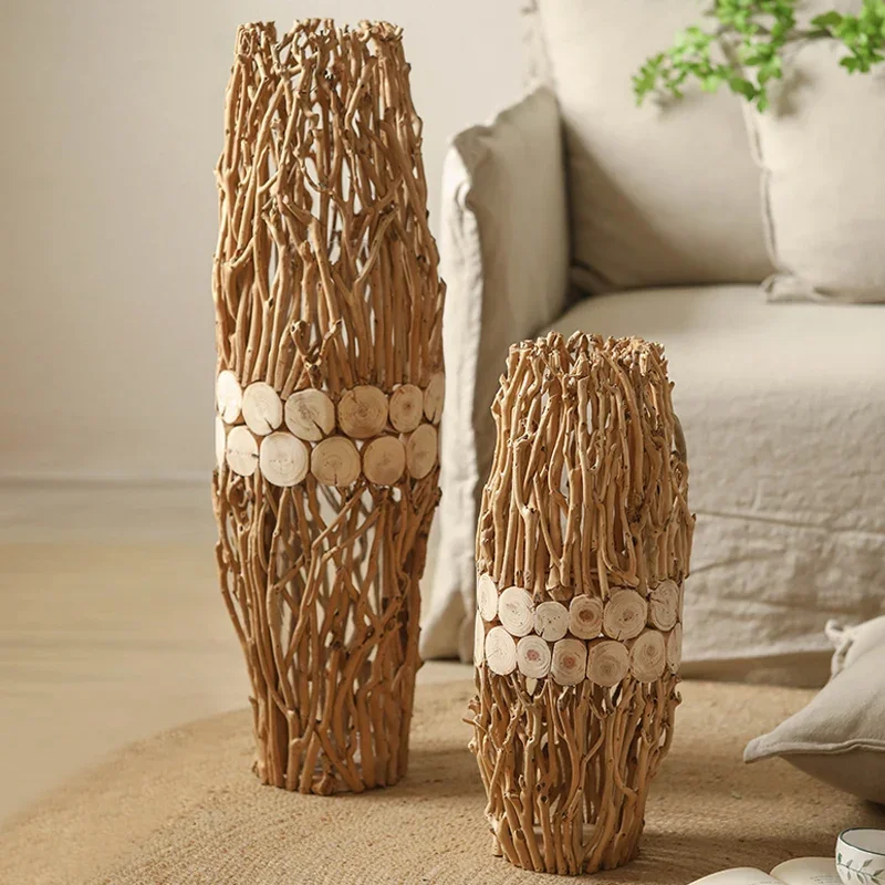 

Splicing wooden branches, floor-to-ceiling horse drunk wood, large vase ornament, high-end living room, homestay decoration