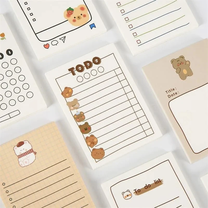 50 Sheets/Book, Notepad Book Small Portable, Cute Bear Notepad Book ,School Sticker Message Book,Sticky Note Paper Stationery