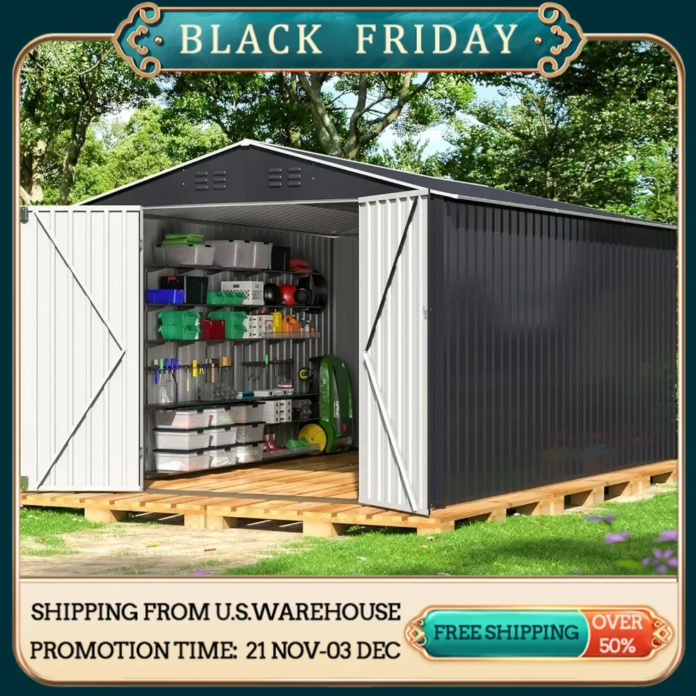 

8 x 12 FT Outdoor Storage Shed, Metal Garden Shed with with Updated Frame Structure, Tool Sheds for Backyard Garden Patio Lawn